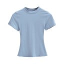 Getailleerd T-shirt met korte mouwen voor dames Eenvoudige ronde hals Elegante elastische top voor casual gebruik Modieus T-shirt 4