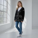 Giacca a maglia da donna Scollo a V Chiusura con bottoni Motivo a contrasto Taglio comodo Poliestere Per la città e il tempo libero 3