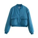 Giacca bomber da donna con tasche Giacca corta elegante con scollatura a V Chiusura con bottoni Giacca primaverile alla moda 3