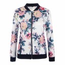 Giacca bomber da donna per primavera e autunno con stampa floreale Chiusura con zip Colletto alla coreana Taglio aderente Poliestere 13