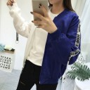 Giacca bomber donna bicolore con grande stampa sulla schiena Nastri decorativi con scritte Chiusura con zip Per primavera e autunno 9