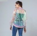 Giacca bomber leggera trasparente da donna con riflesso arcobaleno perlaceo Chiusura con zip Colletto a coste a righe pastello, polsini e orlo 6