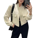 Giacca corta da donna con maniche lunghe Giacca elegante con grandi tasche Leggero soprabito per primavera e autunno Stile urbano alla moda 2