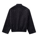 Giacca corta da donna con paillettes lucide e colletto, con tasche a pattina e chiusura nascosta, per la città e per la festa 8
