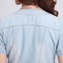 Giacca corta da donna in denim senza colletto con scollatura rotonda manica corta arrotolata chiusura con bottoni metallici cotone 7