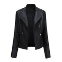 Giacca corta da donna in ecopelle Cerniera asimmetrica Lacci decorativi sulle spalle Collo a rever Due tasche con cerniera Maniche 1