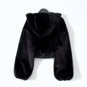 Giacca corta da donna in pelliccia sintetica con cappuccio Chiusura con zip Maniche a palloncino ampie Polsini stretti Orlo elastico in vita 4