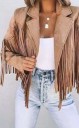 Giacca corta da donna in suede sintetico con lunghe frange davanti e dietro Maniche con frange Collo a revers Senza chiusura 3