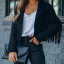 Giacca corta da donna in suede sintetico con lunghe frange davanti e dietro Maniche con frange Collo a revers Senza chiusura 1