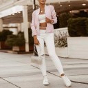 Giacca corta da donna primaverile con colletto e chiusura a zip Maniche arricciate con polsini elasticizzati Orlo arricciato Poliestere 7