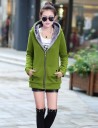 Giacca da donna con cappuccio e zip per la primavera e l'autunno Fodera in pile Taglio allungato sui fianchi Tasche con bottoni Cotone 24