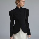 Giacca da donna con colletto e spalle arricciate Chiusura con 4 bottoni Vestibilità aderente Orlo arrotondato Poliestere Nero Per l'ufficio 6