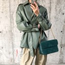 Giacca da donna in pelle sintetica in stile trench corto Grigio Verde Vestibilità ampia Cintura da legare in vita Spalline Maniche con fibbie 2