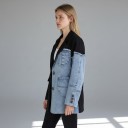 Giacca da donna Patchwork in denim Taglio asimmetrico Reveri Chiusura con bottoni Fodera Poliestere e cotone Nera e blu Da città 7