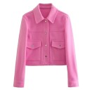 Giacca da donna per la transizione con chiusura a bottoni a pressione Giacca elegante a vita con colletto Cappotto elegante con tasche Giacca primaverile e autunnale 3