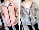 Giacca da donna reversibile con cappuccio per primavera e autunno Lato tinta unita e stampa a fumetti Chiusura con zip Poliestere 19