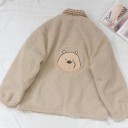Giacca da donna reversibile in pelliccia beige con colletto a quadretti e motivo orsetto Chiusura con zip Lato a quadretti in poliestere e cotone 4
