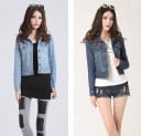 Giacca di jeans corta da donna di taglio classico con colletto Due tasche sul petto con patta Chiusura con bottoni Maniche lunghe 3