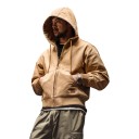 Giacca di jeans corta da uomo con cappuccio e zip, con cordino di regolazione e tasche frontali con polsini e orlo a costine 12