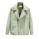 Giacca donna biker in ecopelle Taglio oversize con spalle abbassate Zip metallica asimmetrica Ampio colletto con bottoni a pressione Tre 3