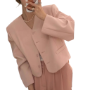 Giacca donna monocolore con tasche e scollatura a V Giacca elegante e versatile con bottoni in poliestere, microfibra e acetato in vari colori 9