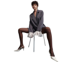 Giacca elegante da donna a righe con tasche e chiusura a bottoni Giacca monocolore elegante in poliestere e cotone per lavoro, incontri e tempo libero 5