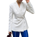 Giacca elegante da donna con colletto e tasche Giacca monocolore con taglio sulla schiena e fibbia regolabile in poliestere e spandex Giacchino alla moda 6