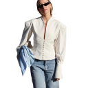 Giacca elegante da donna con volant e chiusura a bottoni Giacca monocolore in poliestere Cappotto stiloso in vari colori per ufficio e eventi sociali 8