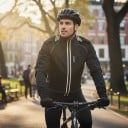 Giacca impermeabile da moto con cappuccio Unisex Collo alto e polsini regolabili Materiale PU e TPU Nera con strisce bianche Giacca da pioggia 5