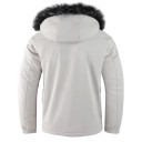 Giacca in cotone da uomo autunnale invernale con cappuccio e pelliccia sintetica con zip, antivento, imbottita, con tasche, vari colori, POLIESTERE 6