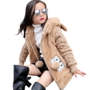 Giacca in peluche invernale per ragazze Chiusura con zip Tasche con orsetto Cappuccio con pelliccia e orecchie Immagine di un orso e un coniglio sulla schiena Cotone Poliestere 4