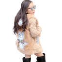 Giacca in peluche invernale per ragazze Chiusura con zip Tasche con orsetto Cappuccio con pelliccia e orecchie Immagine di un orso 5