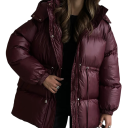 Giacca invernale da donna con cappuccio Chiusura con zip e bottoni Corda in vita Tasche per le mani Poliestere caldo e resistente Giacca comoda per l'inverno 2