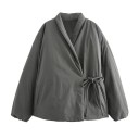 Giacca invernale da donna con scollo a V Giacca elegante in poliestere Chiusura laterale con lacci Vestibilità comoda Cappotto invernale 12