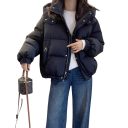 Giacca invernale da donna in cotone Giacca calda con cappuccio Collo alto Chiusura con zip e bottoni Tasche pratiche Abbigliamento 2
