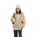 Giacca invernale da donna pelliccia Taglia universale Giacchino caldo in poliestere con tasche Scollo a V Elegante giacca invernale morbida 9