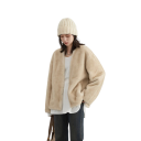 Giacca invernale da donna pelliccia Taglia universale Giacchino caldo in poliestere con tasche Scollo a V Elegante giacca invernale morbida 10