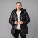 Giacca invernale da donna trapuntata con cappuccio e regolazione in vita giacca puffer lucida con zip e bottoni automatici e polsini 6
