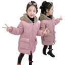 Giacca invernale da ragazza Chiusura con zip Tasche per le mani Cappuccio con pelliccia e orecchie Giacca invernale monocolore calda Cotone 2