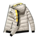 Giacca invernale da uomo con cappuccio Giacca imbottita con scritte sulle maniche e foderato Chiusura con zip Polsini elasticizzati Stile urbano per l'inverno 2