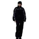 Giacca invernale da uomo Nera giacca di pile in cotone con collo alto Chiusura con zip Tasche Motivo bianco sulle maniche e sul petto Giacca 4