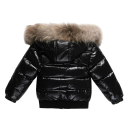 Giacca invernale per bambini con zip e bottoni, cappuccio con pelliccia e tasche, Unisex, caldo cappotto in cotone e piuma con fibra 2