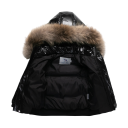 Giacca invernale per bambini con zip e bottoni, cappuccio con pelliccia e tasche, Unisex, caldo cappotto in cotone e piuma con fibra 3
