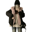 Giacca invernale reversibile da donna con cappuccio Giacca calda con zip e lato in pelliccia e tasche Elegante cappotto invernale 8