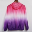 Giacca leggera da donna con cappuccio per primavera e autunno Sfumatura di colore ombré Chiusura con zip Due tasche con zip Polsini 7