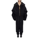 Giacca oversize da donna con colletto alto e zip dorata con cursore decorativo e cordino con maniche a palloncino e ricamo nera 1