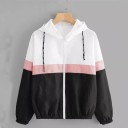 Giacca primavera donna con cappuccio e strisce colorate Parte superiore bianca Chiusura con zip Coulisse Due tasche Polsini elasticizzati 1