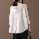 Giacca primaverile da donna in cotone con cappuccio e zip Vestibilità oversize libera Cuciture sfrangiate e bordi Tasca sul petto e orlo 5