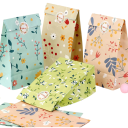 Gift Paper Bags 12 pcs 12 x 8 x 22 cm with Plant Pattern Kraft Bags for Biscuits and Sweets with 3.5 cm Stickers 1