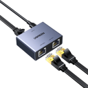 Gigabitový RJ45 splitter 1 na 2 porty 1000Mbps USB-C napájení kovové tělo modré LAN rozbočení pro PC router TV notebook 2